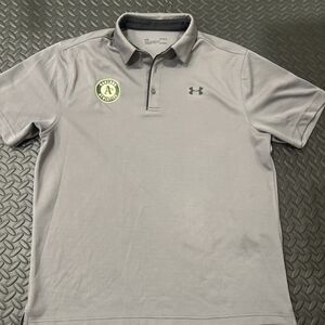 Under Armour HeatGear Polo Shirt Gray Loose Fit Mens Sz Large Oakland A’s Golf